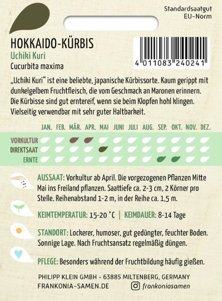 Hokkaido Kürbis Uchiki Kuri Saatgutpackung