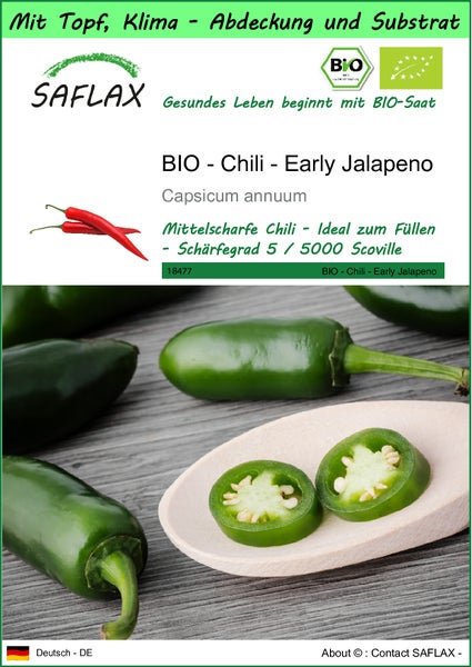 SAFLAX Garden to go - BIO - Chili - Early Jalapeno - Capsicum annuum - 20 Samen - Mit Topf, Klima - Deckel und Anzuchtsubstrat
