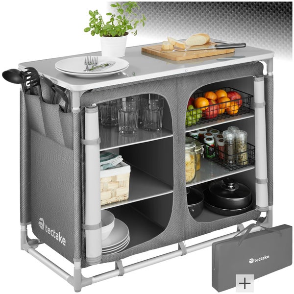 Campingschrank Deluxe mit 6 Fächern tectake  97 x 47,5 x 78 cm faltbar grau
