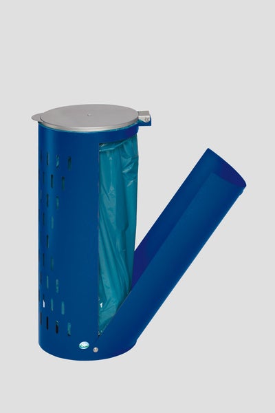 PROREGAL Kompakter Abfallsammler Gelocht Mit Deckel Klapptür 35 cm Einfüllöffnung HxBxT 85 x 44 x 44 cm Stahl Blau