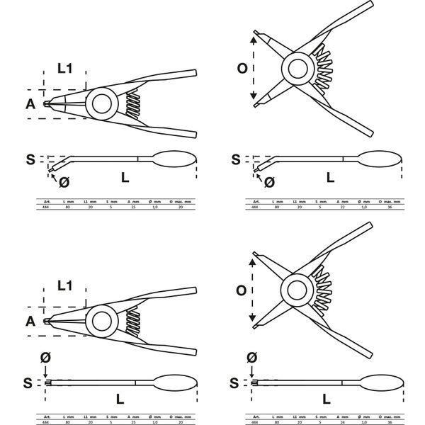 BGS Sprengringzangen-Satz für kleine Sprengringe 80 mm 4tlg. - 444