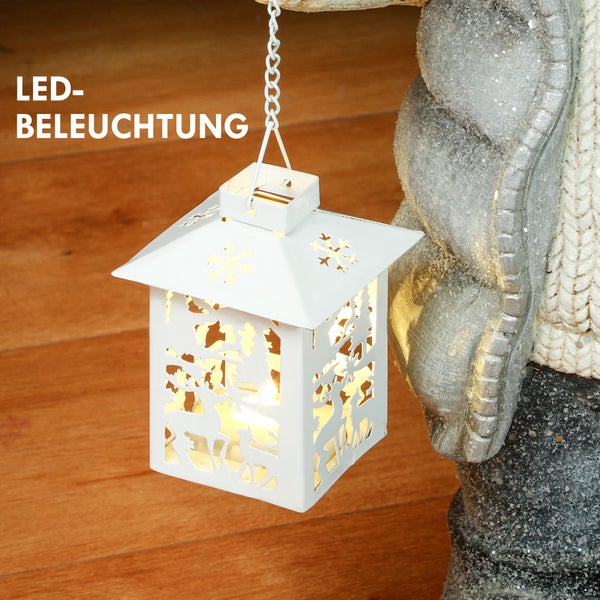 HOMCOM Weihnachtsdeko Figur, Rentier mit Laterne, 52 cm Weihnachtsfigur mit LED-Licht, Dekofigur zu Weihnachten, für In- und Outdoor, Metall