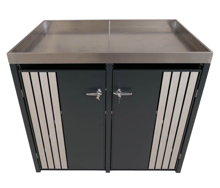 Gartenschrank mit Edelstahlabdeckung und abschließbaren Türen