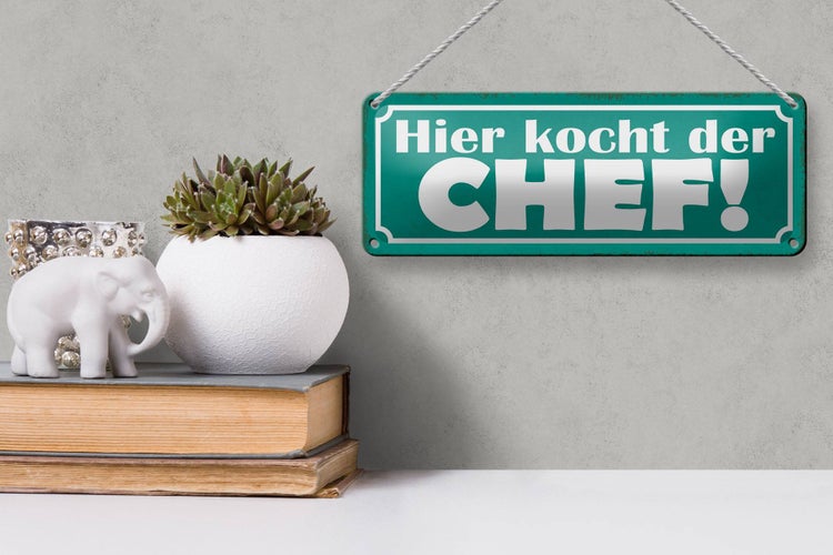 Blechschild Spruch 27x10cm hier kocht der Chef Dekoration