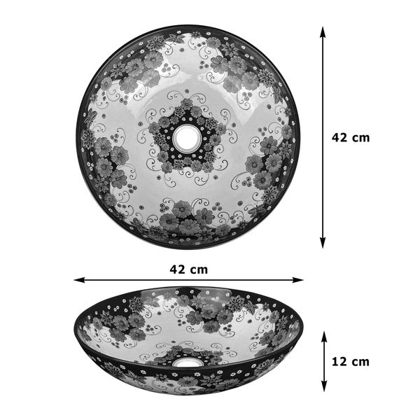 Aufsatzwaschbecken aus Glas, Durchmesser 42 cm, Höhe 12 cm