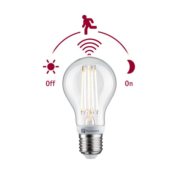 Paulmann LED Filament Leuchtmittel E27 mit Bewegungssensor und Dämmerungssensor, schaltet automatisch bei Dunkelheit und Bewegung ein.