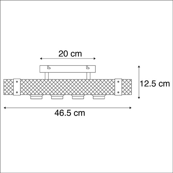 Skizze eines Ablagerostes mit Abmessungen: 46,5 cm Länge, 12,5 cm Höhe und 20 cm Breite.