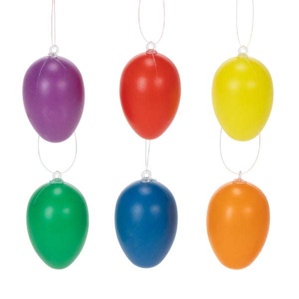 Sechs farbige Ostereier zum Aufhängen