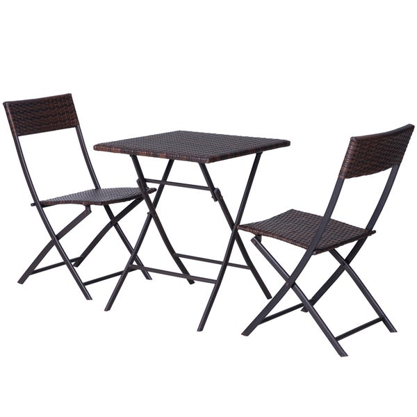 Outsunny Bistroset, 60L x 60B x 72H cm, Metall, PE Polyrattan, braun