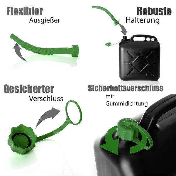BigDean 2 Stück Benzinkanister 5L mit flexiblem Ausgießer - Kraftstoffkanister für Benzin & Diesel - UN-Zulassung handlicher Kanister Dieselkanister Reservekanister - Made in Europa