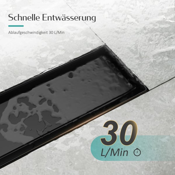 Badezimmerablauf mit einer Durchflussgeschwindigkeit von 30 Litern pro Minute.