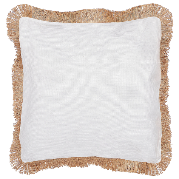 Quadratisches Zierkissen mit Fransenborte aus Strukturstoff