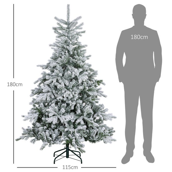 HOMCOM Künstlicher Weihnachtsbaum, 180 cm Christbaum mit 1321 Spitzen, Kunstschnee, klappbar Metallständer, für Weihnachten Deko, Grün