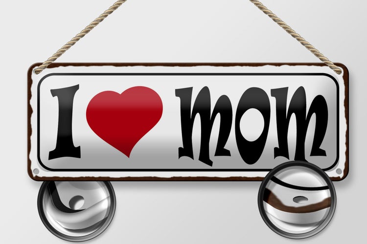 Blechschild Spruch 27x10cm I love Mom Mama Dekoration