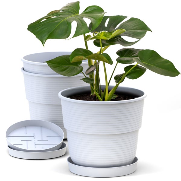 Plastard Blumentopf 3er Set mit Untersetzer Weiß 16 x 13.5 cm Pflanzkübel für Innen und Außen