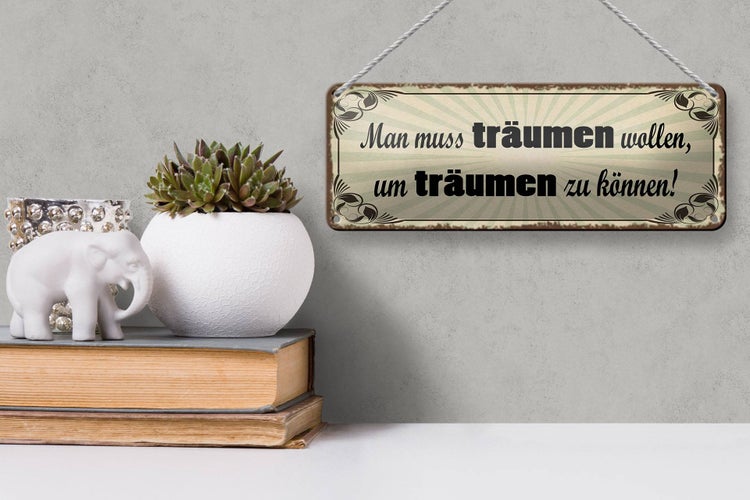 Blechschild Spruch 27x10cm muss träumen wollen um zu können Dekoration