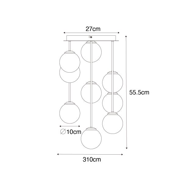 Abmessungen der Hängeleuchte mit Kugelschirmen