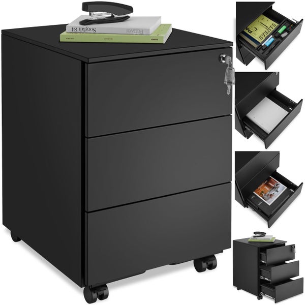 Rollcontainer mit drei Schubladen, abschließbar, mit Rollen