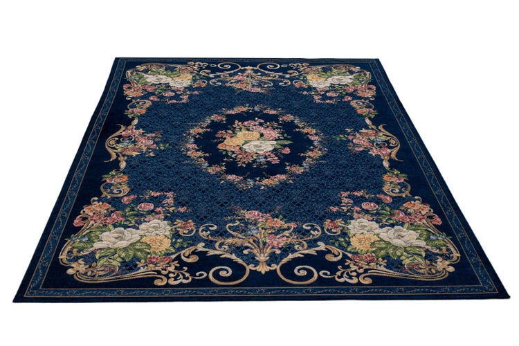 Gewebter Bordürenteppich im floralen Design Flomi Blau 120x180 cm