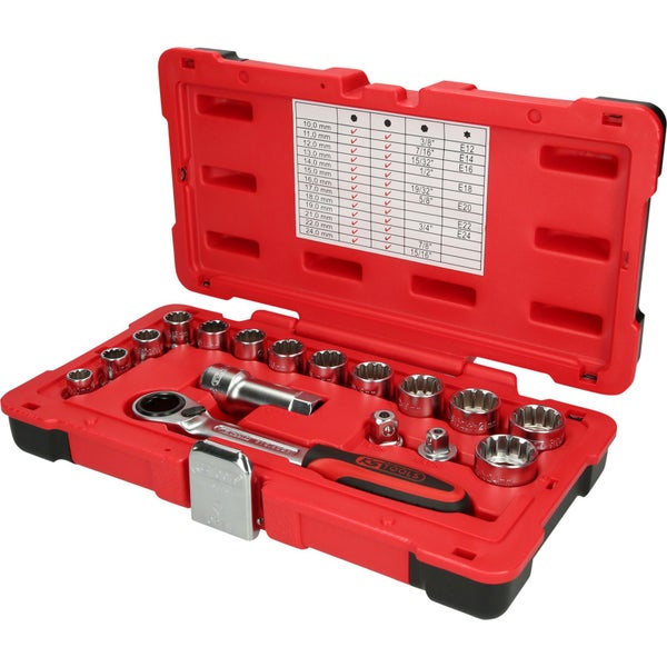 KS TOOLS 3/8+1/2 TRIPLEplus Durchgangs-Steckschlüssel-Satz 17tlg. - 916.4050