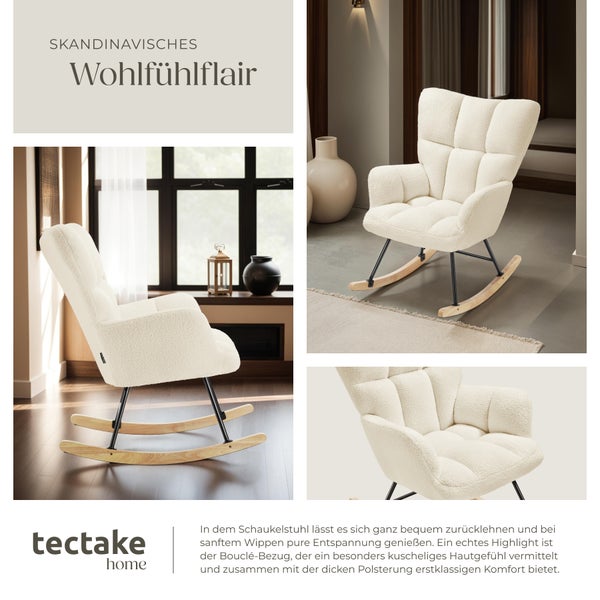 Schaukelstuhl tectake Torve 68 x 96 x 97 cm, Belastbarkeit 120 kg gepolstert mit Bouclé-Bezug, gesteppt beige
