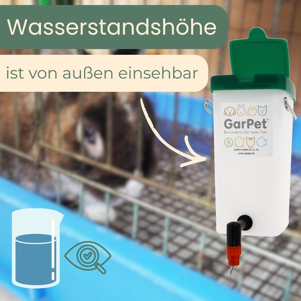 GarPet Tränke für Kleintiere, der Wasserstand ist von außen einsehbar.