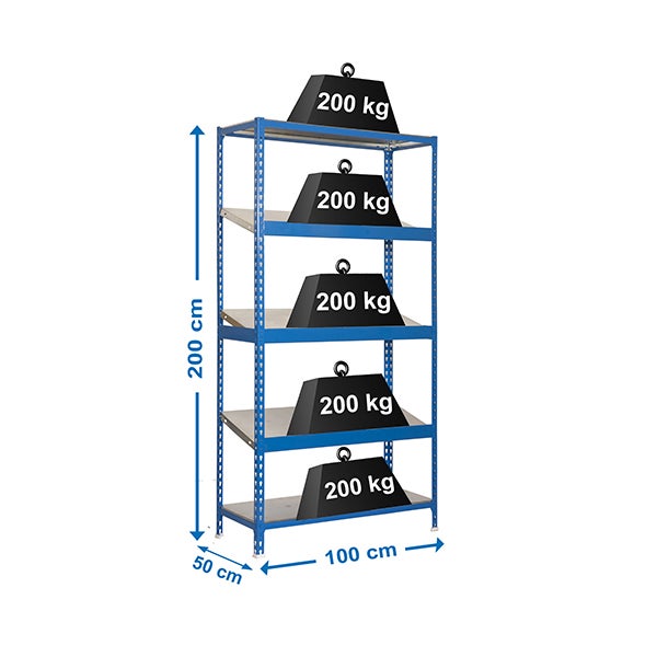 PROREGAL Schrägbodenregal Dowa Stecksystem HxBxT 200 x 100 x 50 cm Fachlast 200 kg Blau