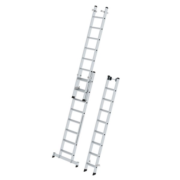 MUNK Stufen- Mehrzweckleiter mit Wandlaufrollen und Nivello® Traverse 3x8 Stufen