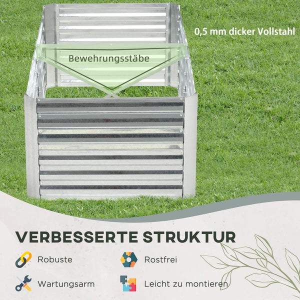 Outsunny Hochbeet aus Stahl, Pflanzbeet Frühbeet Gartenbeet Blumenkasten steckbar, Pflanzkasten Pflanzkübel 180x90x60cm für Garten Balkon Terrasse, Gemüsebeet für Blumen, Pflanzen, Obst