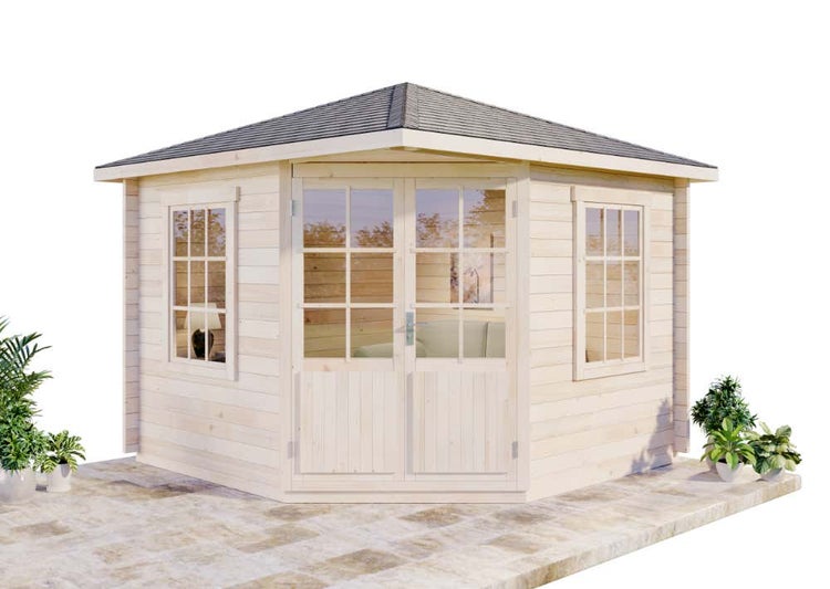 Alpholz 5-Eck Gartenhaus Monica aus Massiv-Holz, Gerätehaus mit 40 mm Wandstärke, Garten Holzhaus inklusive Montagematerial, Geräteschuppen Größe: 300 x 300 cm, Spitzdach