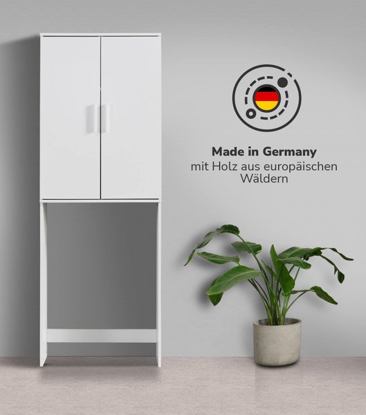 mokebo Waschmaschinenschrank 'Der Saubermann', Überbauschrank für Waschmaschinen und Trockner in Weiß