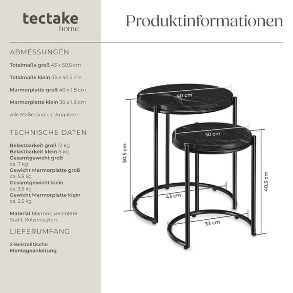 Produktinformationen zu zwei Beistelltischen mit Marmorplatten von tectake home