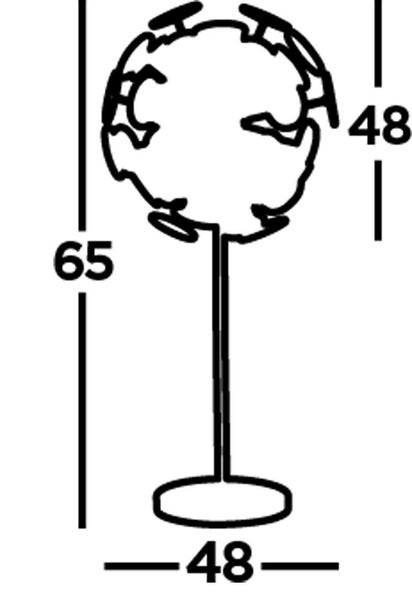 Technische Zeichnung einer Stehleuchte mit den Maßen 65 mal 48 Zentimeter.