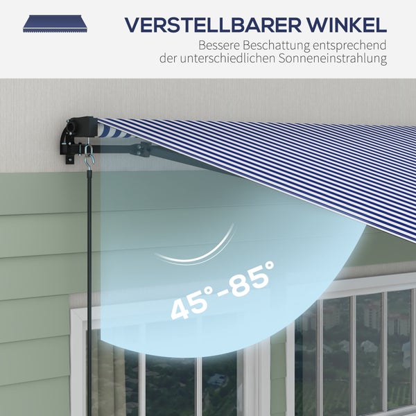 Outsunny Markise, Wandmontage Balkonmarkise mit Handkurbel, 4 x 3 m, Alu, Blau+Weiß