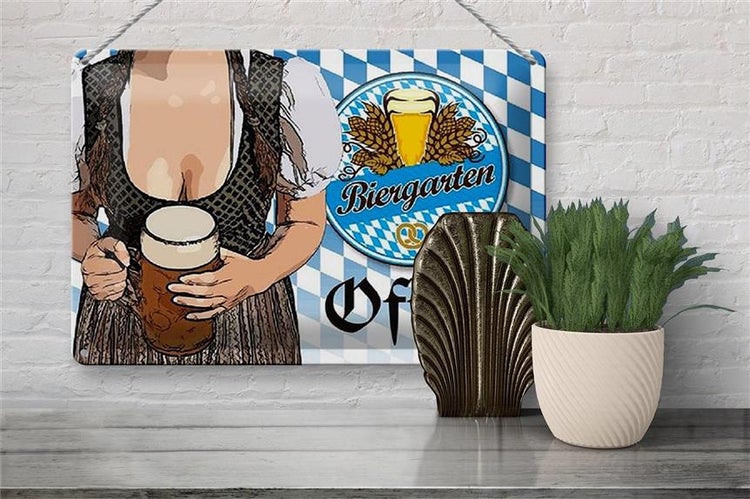 Blechschild Spruch 30x20cm Biergarten offen Bier Bayern