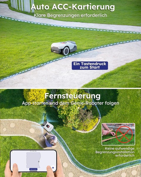 ANTHBOT KI Genie 1000 Mähroboter ohne Begrenzungskabel Max. 2000m², Full Frequenzband RTK+4-Kamera-Vision Rasenmäher Roboter ohne Kabel, Mehrzonen-Management, Hindernisvermeidung