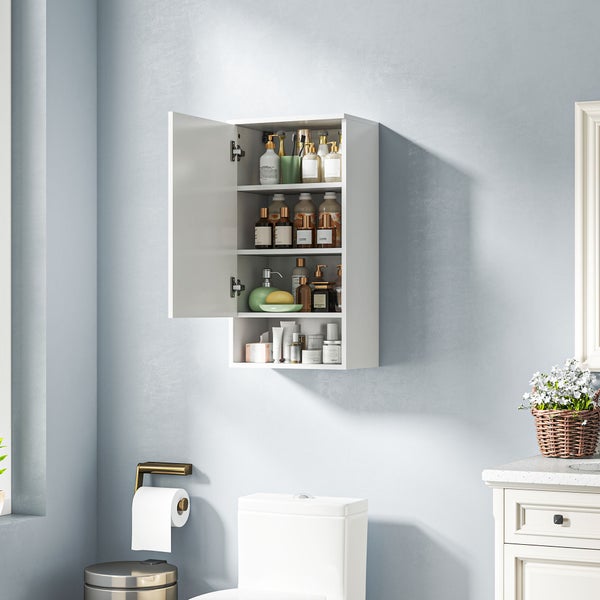 HOMCOM Hängeschrank Wandschrank mit Türen, Badezimmerschrank, Küchenschrank mit verstellbaren Ablagen, offenem Fach, Medizinschrank Wandmontage Weiß 40 x 27 x 77 cm