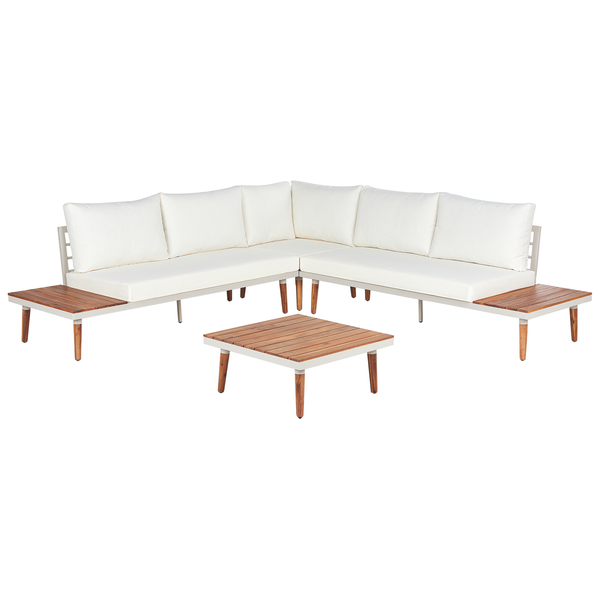 Garten Ecksofa mit Tisch 5-Sitzer CORATO Akazienholz Cremeweiß