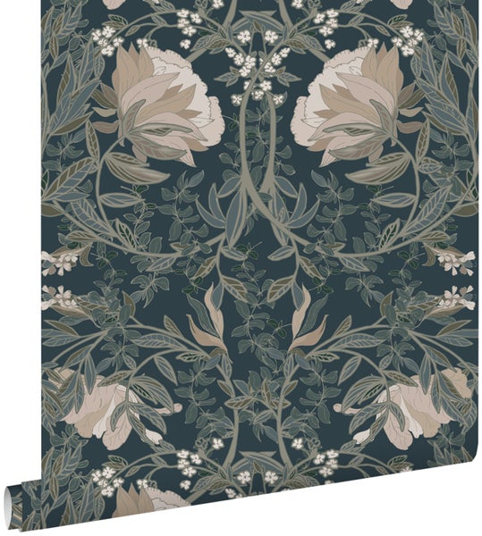 ESTAhome Tapete Blumenmuster im Jugendstil Dunkelblau - 53 cm x 10.05 m - 139421