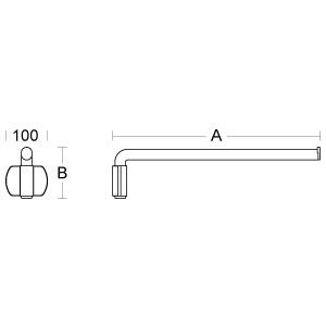 Maßzeichnung eines Handtuchhalters mit den Abmessungen A und B sowie 100 Millimetern.