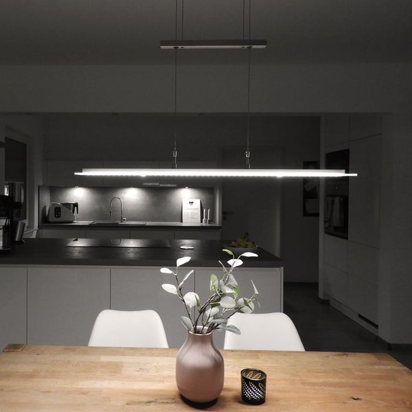 Hängelampe - 16W, 1750lm, LED, höhenverstellbar, dimmbar, warmweiß, matt-nickel