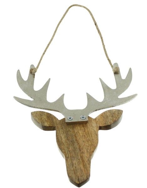 FRANK FLECHTWAREN | Dekohänger Hirsch, HOLZ, METALL, 19 x 22 cm