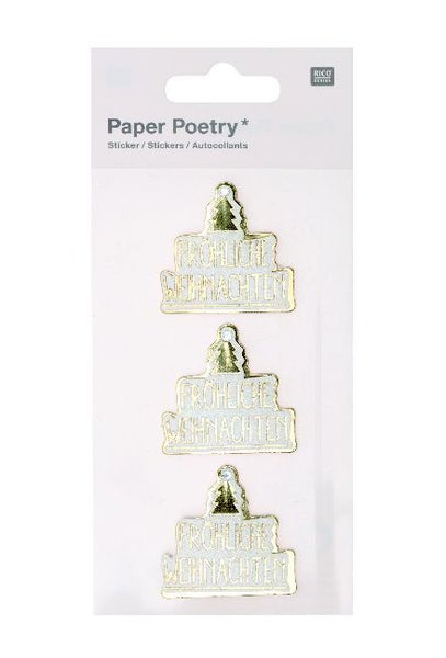 Aufkleber mit der Aufschrift Frohe Weihnachten und einem Weihnachtsbaum