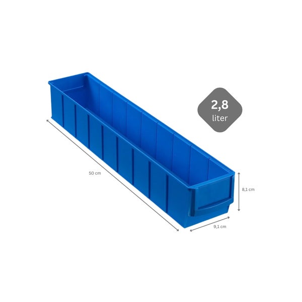 PROREGAL SparSet 5x Blaue Indurstriebox 500 S HxBxT 8,1 x 9,1 x 50 cm 2,8 Liter Sortimentskasten