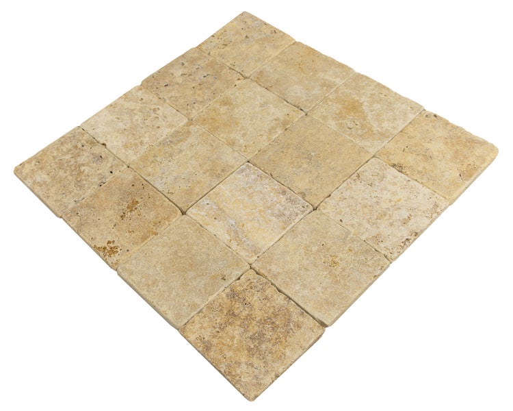 Wohnrausch Travertin Mosaikfliesen GOLD 10 x 10 x 1 cm, getrommelt, gelb, beige