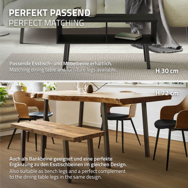 ML-Design 4er Set Tischbeine schräg 42 cm, Dunkelgrau Optik Industrial, aus pulverbeschichtetem Stahl, Profil 4x4cm, I-Form, Möbelfüße Metall 96° Neigung, Tischfüße Möbelbeine für Couchtisch, Sitzbank