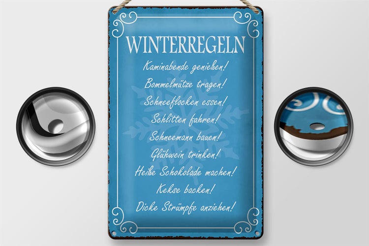 Blechschild Spruch 20x30cm Winterregel Kaminabende Glühwein