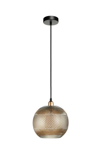 Glaskugel Hängelampe im Retro Design Grau, Pendelleuchte aus Glas Rund 26 cm | Wohnzimmer Esszimmer Leuchte