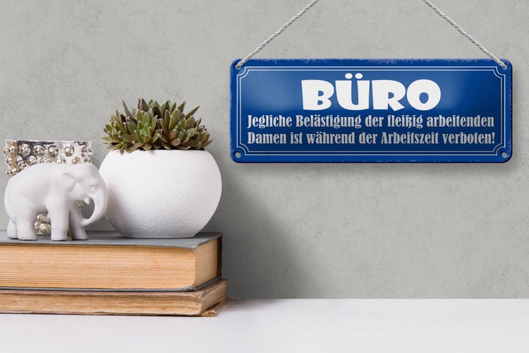 Blechschild Spruch 27x10cm Büro Damen Belästigung verboten Dekoration