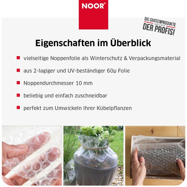 Noor Noppenfolie als Winterschutz fuer Kuebelpflanzen oder als Verpackungsmaterial, 2-lagige UV-bestaendige Folie mit 10 Millimeter Noppendurchmesser.